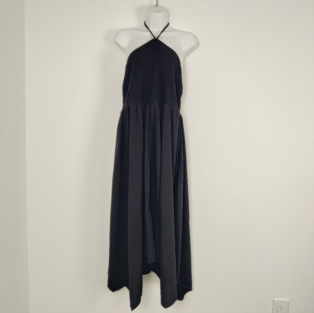 Old Navy Black Halter Maxi Dress XL Lagenlook Cotton Smocked Bohemian
